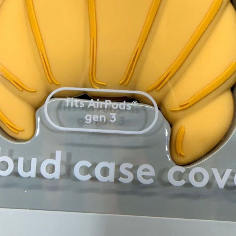 heyday Earbud Case Cover AirPods Gen 3 Yellow Croissant Silicone Carabiner Clip